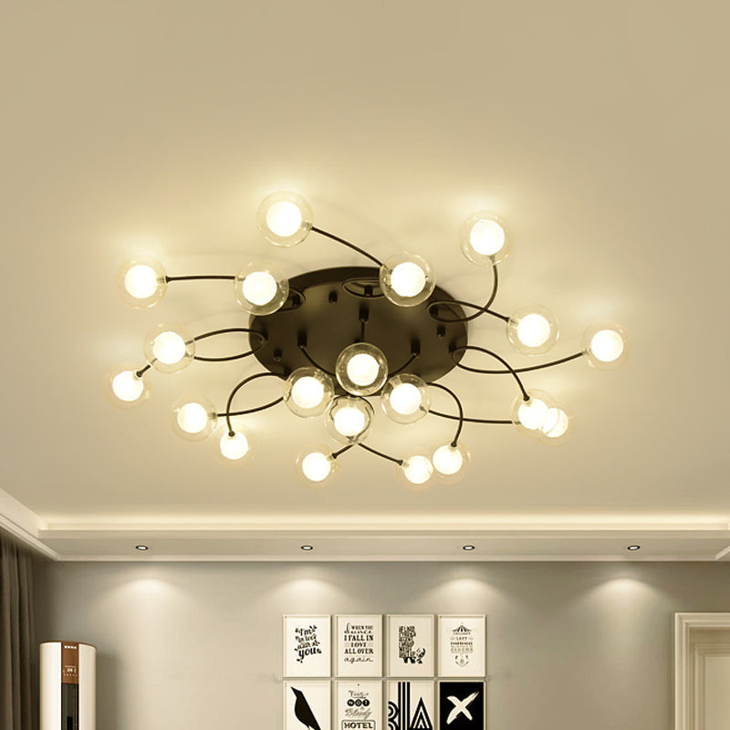 Romantic Twist Arm Black Ceiling Light: Multi-Head Semi Flushmount for Living Room