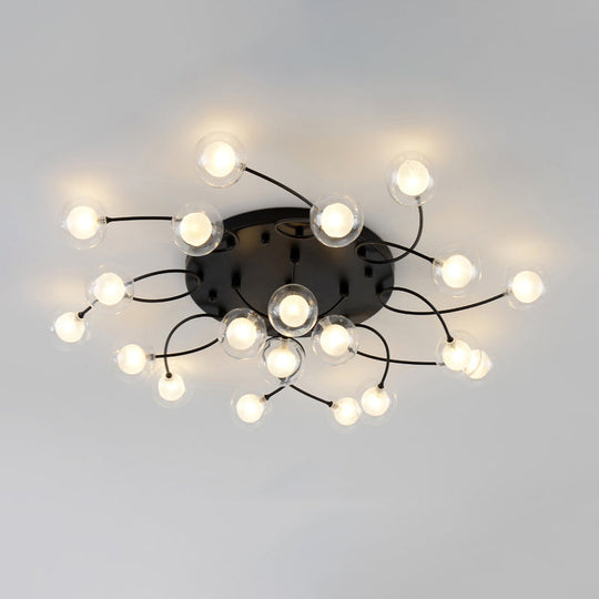 Romantic Twist Arm Black Ceiling Light: Multi-Head Semi Flushmount for Living Room