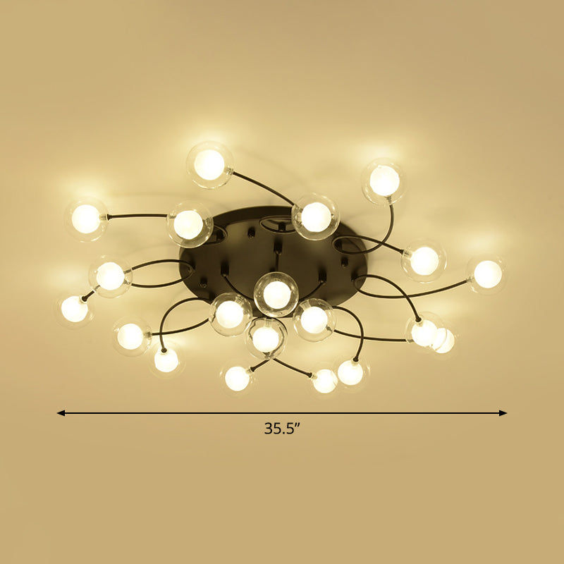 Romantic Twist Arm Black Ceiling Light: Multi-Head Semi Flushmount for Living Room