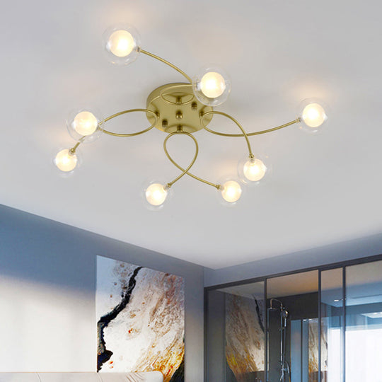 Gold Romantic Metallic Ceiling Light for Living Room Villa - Multi-Head Semi Flush Mount