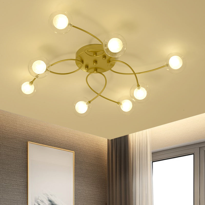 Gold Romantic Metallic Ceiling Light for Living Room Villa - Multi-Head Semi Flush Mount