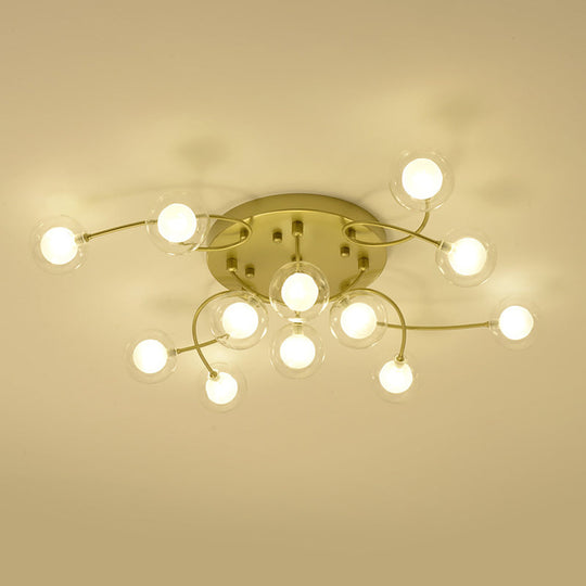 Gold Romantic Metallic Ceiling Light for Living Room Villa - Multi-Head Semi Flush Mount