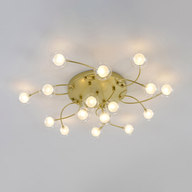 Gold Romantic Metallic Ceiling Light for Living Room Villa - Multi-Head Semi Flush Mount