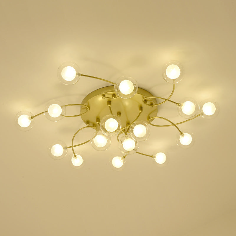 Gold Romantic Metallic Ceiling Light For Living Room Villa - Multi-Head Semi Flush Mount