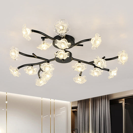 Modern Metal Flower Semi Flush Mount Ceiling Light in Black for Living Room