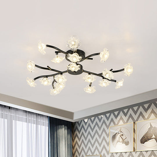 Modern Metal Flower Semi Flush Mount Ceiling Light in Black for Living Room