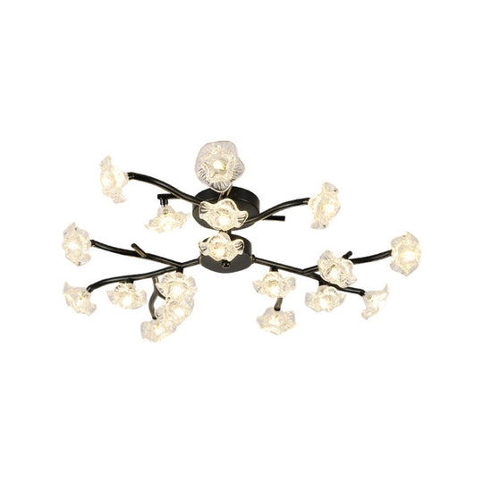 Modern Metal Flower Semi Flush Mount Ceiling Light in Black for Living Room