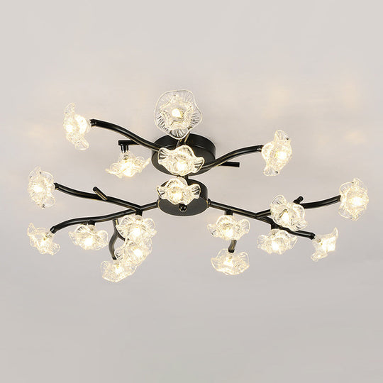 Modern Metal Flower Semi Flush Mount Ceiling Light in Black for Living Room