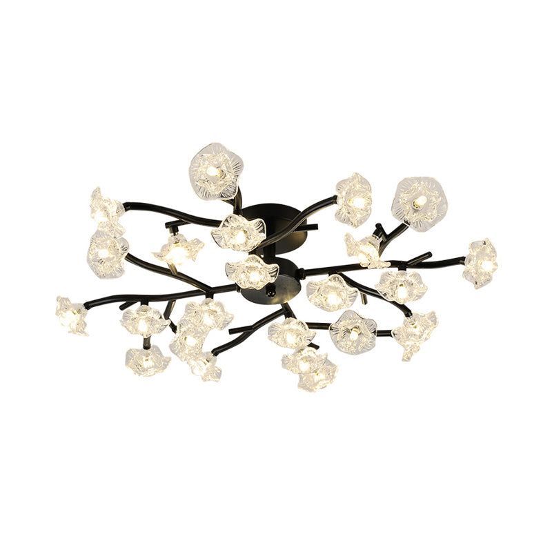 Modern Metal Flower Semi Flush Mount Ceiling Light in Black for Living Room