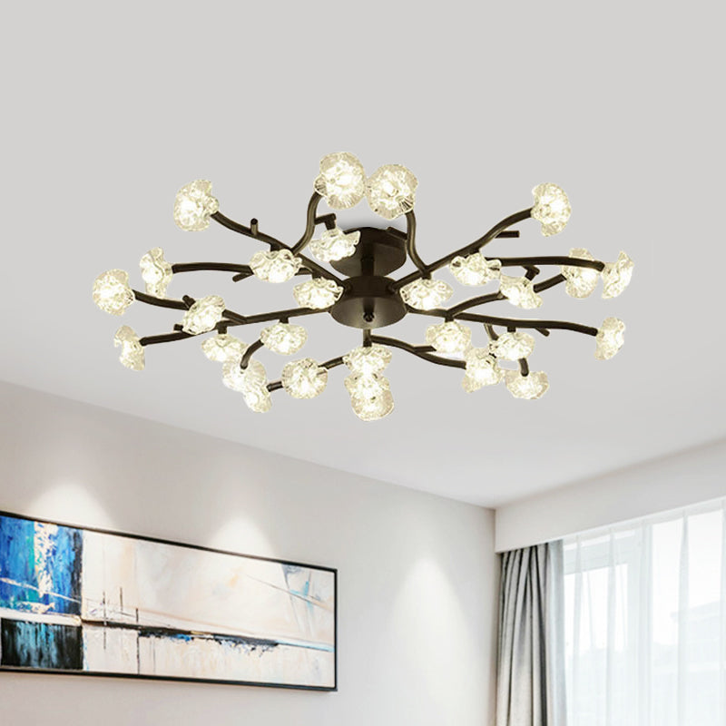 Modern Metal Flower Semi Flush Mount Ceiling Light in Black for Living Room