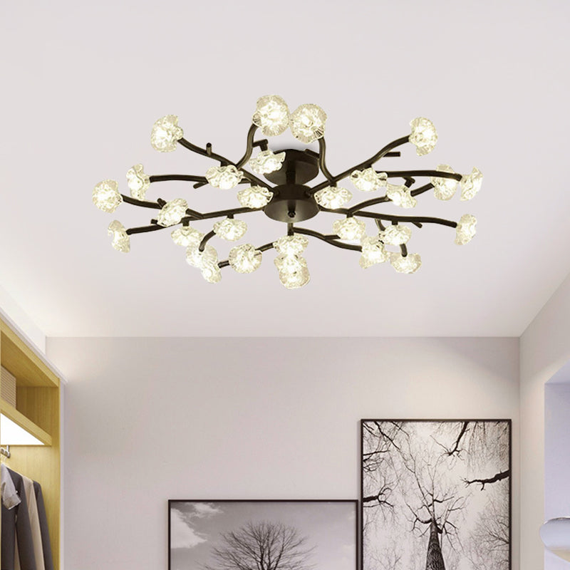 Modern Metal Flower Semi Flush Mount Ceiling Light in Black for Living Room