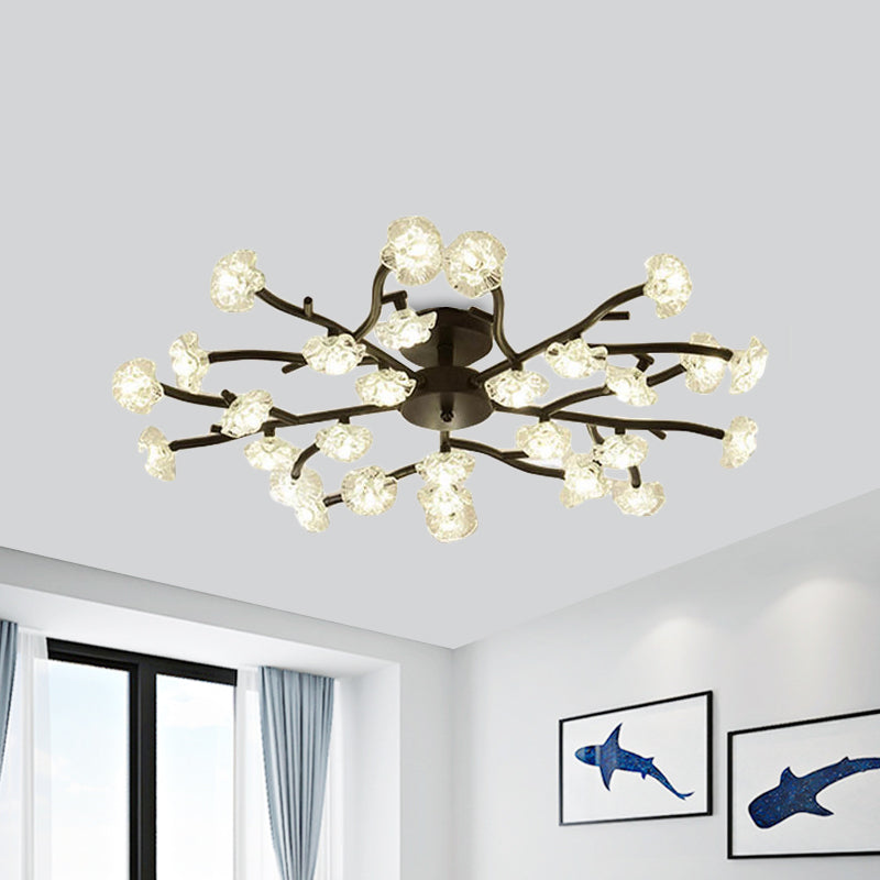 Modern Metal Flower Semi Flush Mount Ceiling Light in Black for Living Room