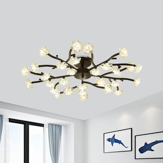 Modern Metal Flower Semi Flush Mount Ceiling Light in Black for Living Room