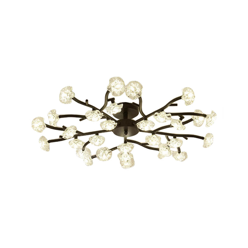 Modern Metal Flower Semi Flush Mount Ceiling Light in Black for Living Room