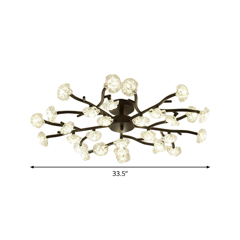 Modern Metal Flower Semi Flush Mount Ceiling Light in Black for Living Room