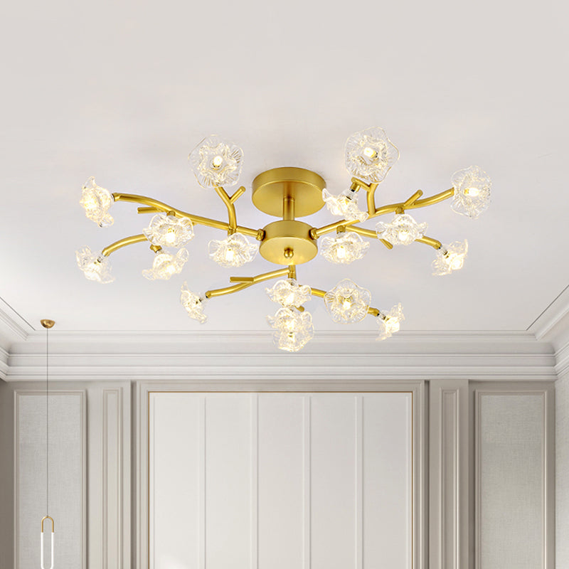 Contemporary Gold Metallic Blossom Branch Ceiling Lamp for Dining Room