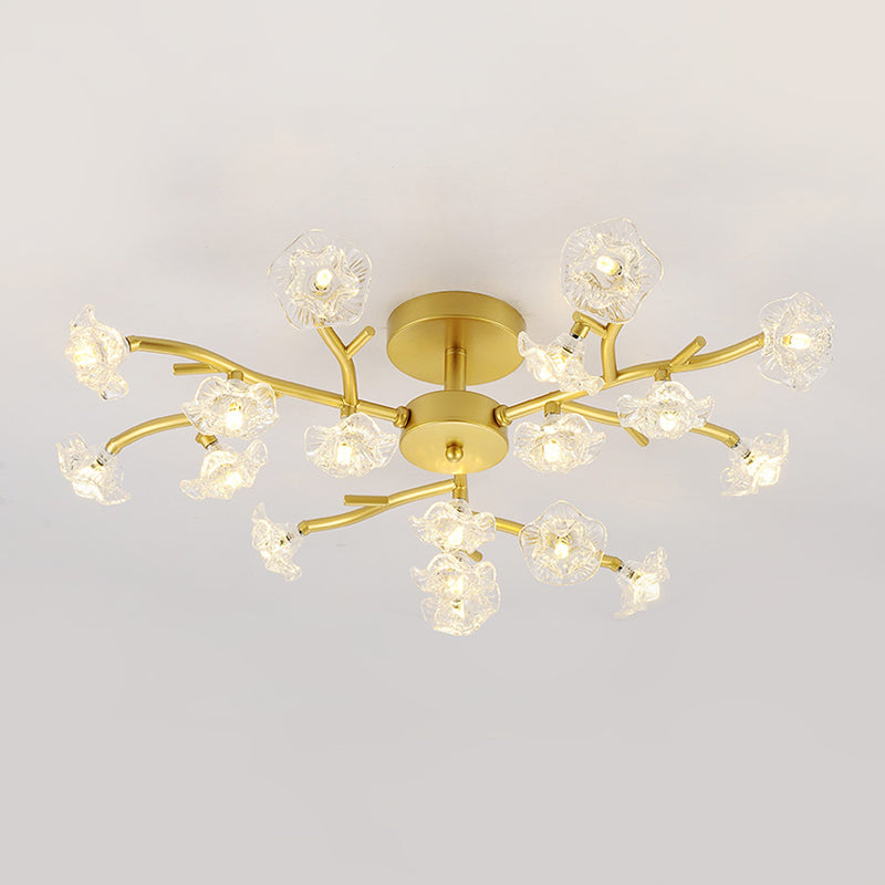 Contemporary Gold Metallic Blossom Branch Ceiling Lamp for Dining Room