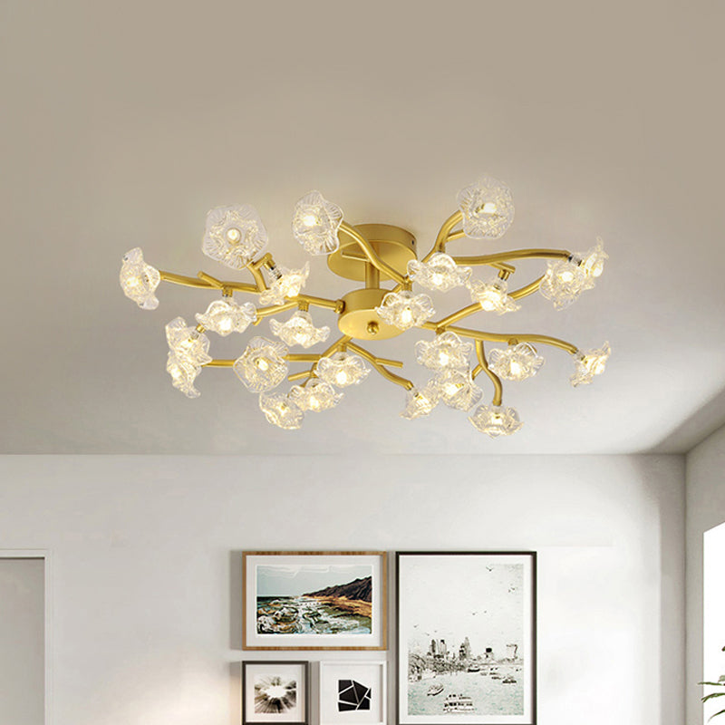 Contemporary Gold Metallic Blossom Branch Ceiling Lamp for Dining Room