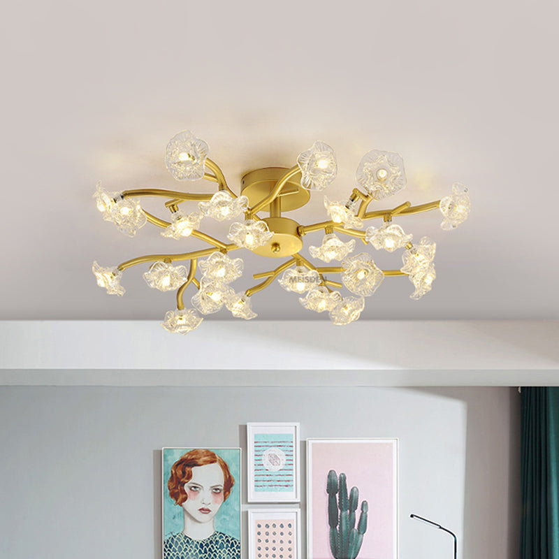 Contemporary Gold Metallic Blossom Branch Ceiling Lamp for Dining Room