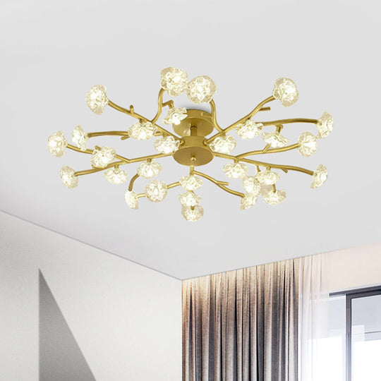 Contemporary Gold Metallic Blossom Branch Ceiling Lamp for Dining Room