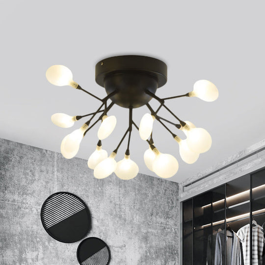 Modern Black Twig Ceiling Light with Round Flower Design - Creative Metallic Semi Flush for Cafes