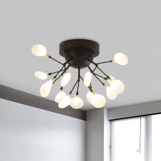 Modern Black Twig Ceiling Light with Round Flower Design - Creative Metallic Semi Flush for Cafes