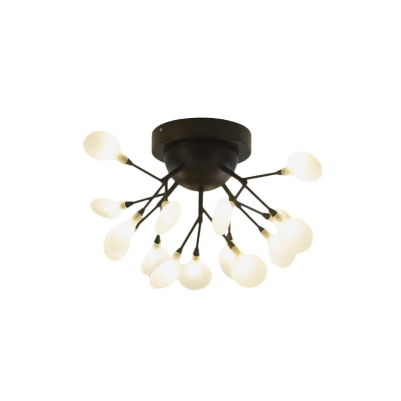 Modern Black Twig Ceiling Light with Round Flower Design - Creative Metallic Semi Flush for Cafes