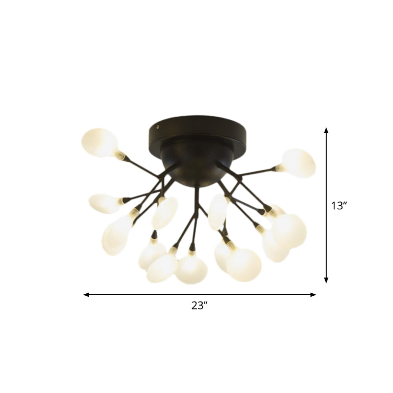 Modern Black Twig Ceiling Light with Round Flower Design - Creative Metallic Semi Flush for Cafes