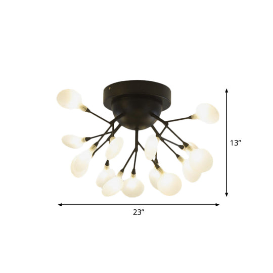 Modern Black Twig Ceiling Light With Round Flower Design - Creative Metallic Semi Flush For Cafes