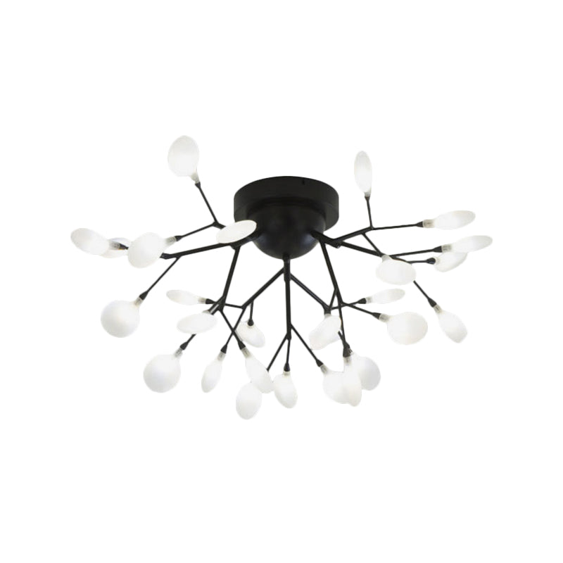 Modern Black Twig Ceiling Light with Round Flower Design - Creative Metallic Semi Flush for Cafes