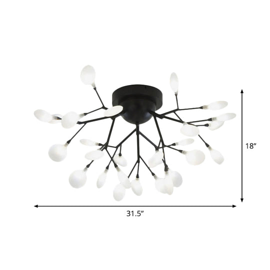 Modern Black Twig Ceiling Light with Round Flower Design - Creative Metallic Semi Flush for Cafes