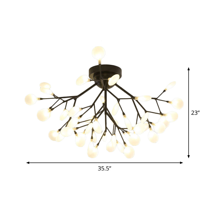 Modern Black Twig Ceiling Light with Round Flower Design - Creative Metallic Semi Flush for Cafes