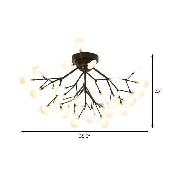 Modern Black Twig Ceiling Light With Round Flower Design - Creative Metallic Semi Flush For Cafes