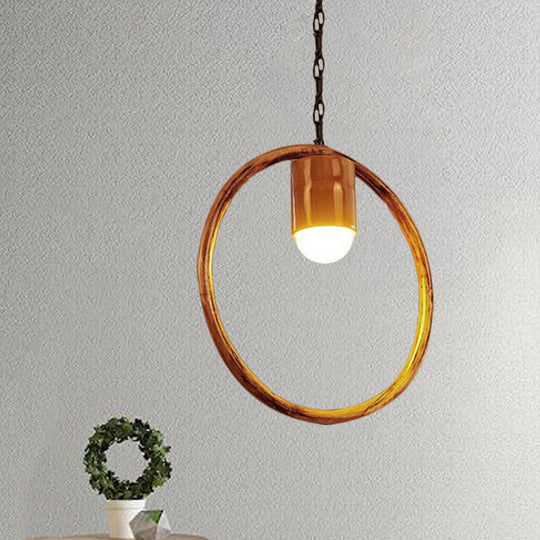 Retro Wood Brass Hanging Pendant Light For Bar Coffee Shop