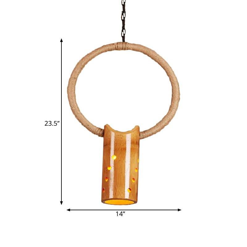 Bamboo Rustic Bistro Pendant Light With Beige Ring