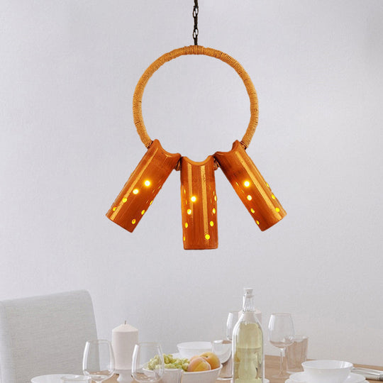 Bamboo Rustic Bistro Pendant Light With Beige Ring