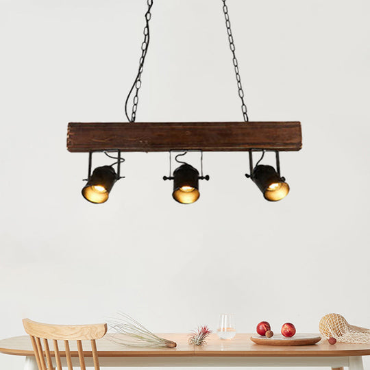 Vintage 3-Headed Metal Island Pendant Light With Black Barrel Shade: Restaurant Lighting On Linear