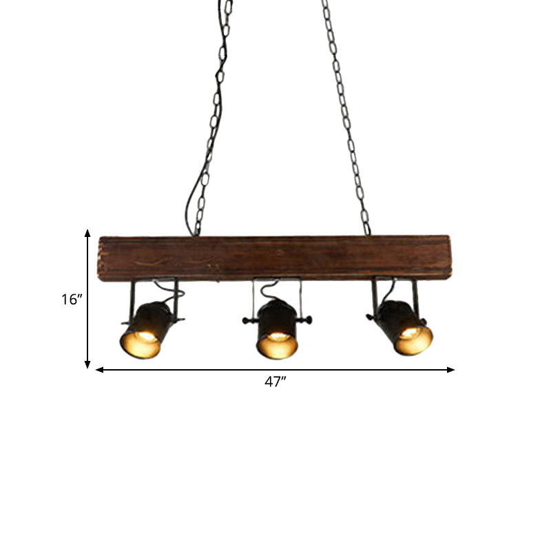 Vintage 3-Headed Metal Island Pendant Light With Black Barrel Shade: Restaurant Lighting On Linear