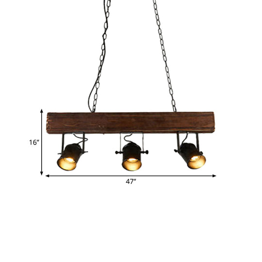 Vintage 3-Headed Metal Island Pendant Light With Black Barrel Shade: Restaurant Lighting On Linear