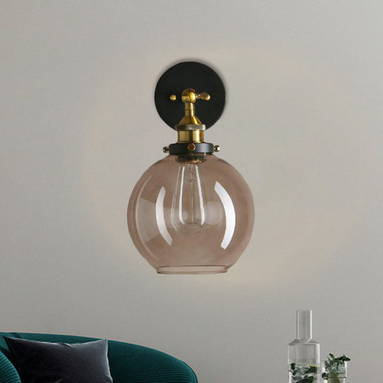 Light Grey Glass Wall Sconce: Industrial Black/Brass/Copper Globe Living Room Lighting Fixture Black