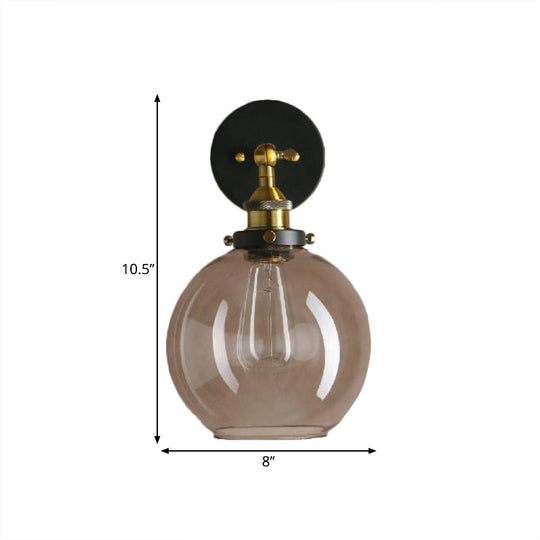 Light Grey Glass Wall Sconce: Industrial Black/Brass/Copper Globe Living Room Lighting Fixture