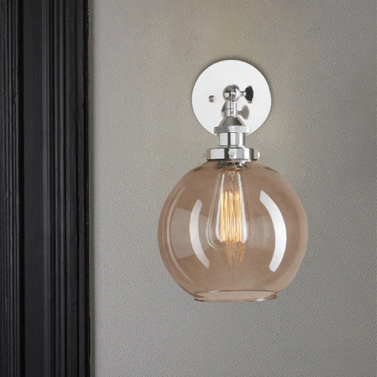 Light Grey Glass Wall Sconce: Industrial Black/Brass/Copper Globe Living Room Lighting Fixture