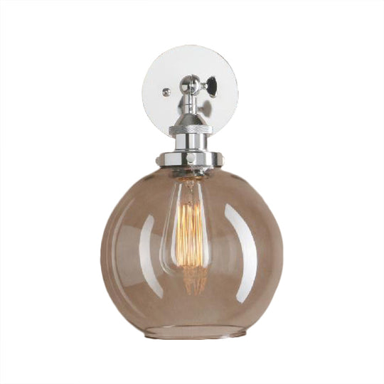 Light Grey Glass Wall Sconce: Industrial Black/Brass/Copper Globe Living Room Lighting Fixture