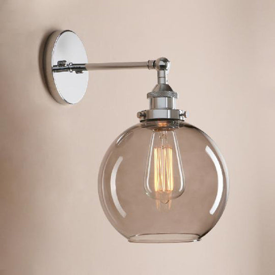 Light Grey Glass Wall Sconce: Industrial Black/Brass/Copper Globe Living Room Lighting Fixture