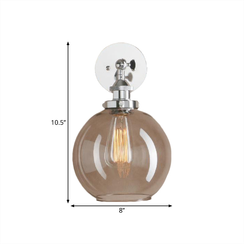 Light Grey Glass Wall Sconce: Industrial Black/Brass/Copper Globe Living Room Lighting Fixture