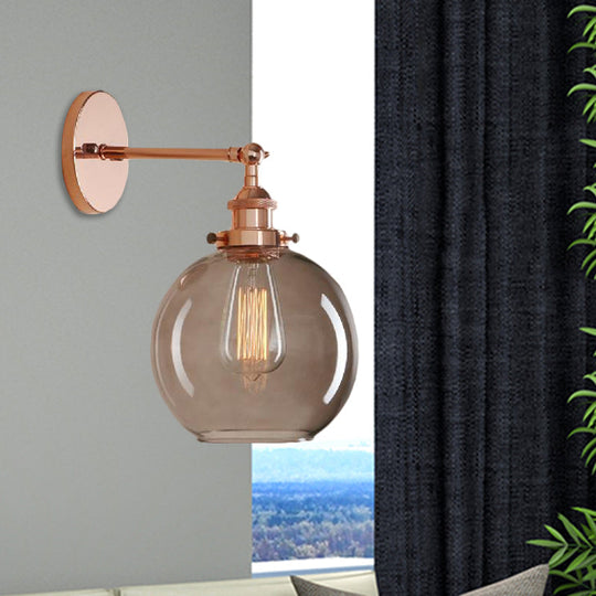 Light Grey Glass Wall Sconce: Industrial Black/Brass/Copper Globe Living Room Lighting Fixture