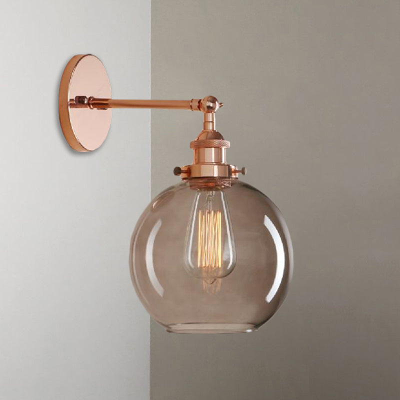 Light Grey Glass Wall Sconce: Industrial Black/Brass/Copper Globe Living Room Lighting Fixture