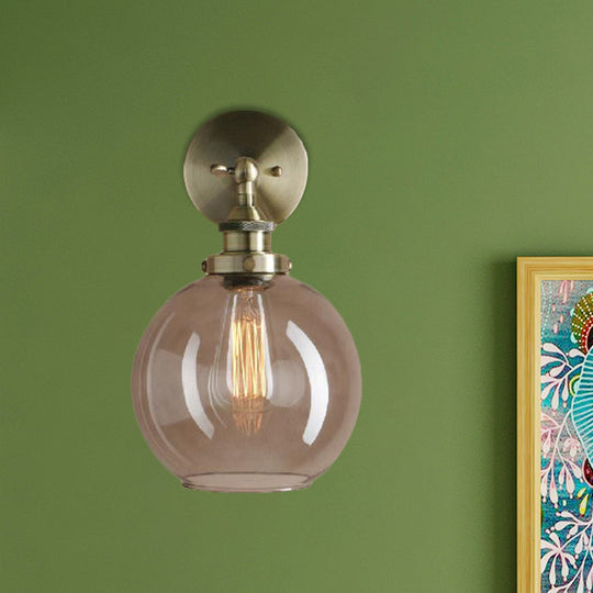 Light Grey Glass Wall Sconce: Industrial Black/Brass/Copper Globe Living Room Lighting Fixture