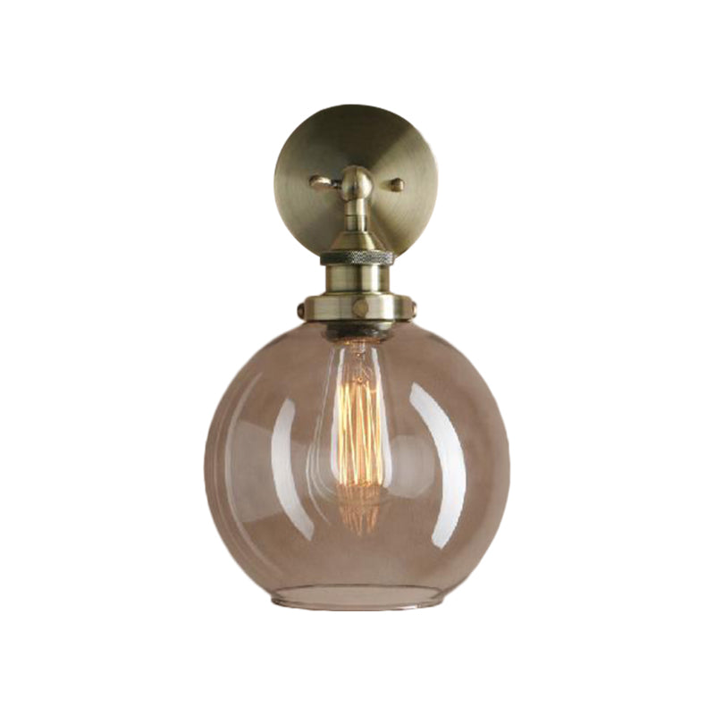 Light Grey Glass Wall Sconce: Industrial Black/Brass/Copper Globe Living Room Lighting Fixture