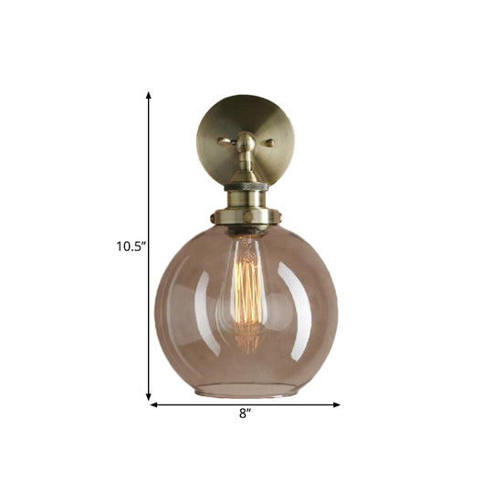 Light Grey Glass Wall Sconce: Industrial Black/Brass/Copper Globe Living Room Lighting Fixture